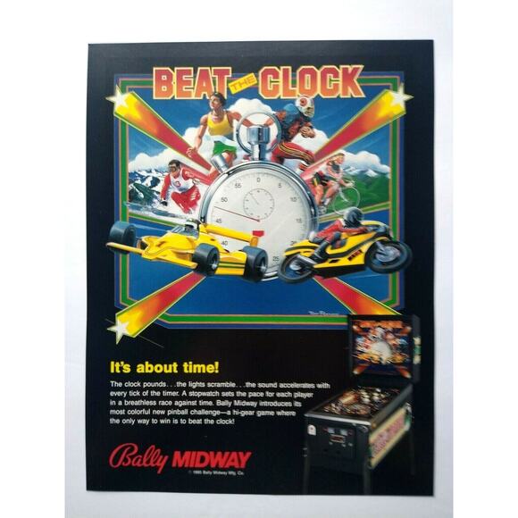 Beat The Clock Pinball Flyer Original 1985 Vintage Flipper Game Artwork Sheet - Picture 2 of 3